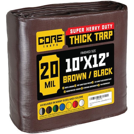 Core Tarps Heavy Duty Tarp, 12 ft L x 0.5 mm H x 10 ft W, 20 Mil, Brown/Black, Polyethylene CT-702-10X12